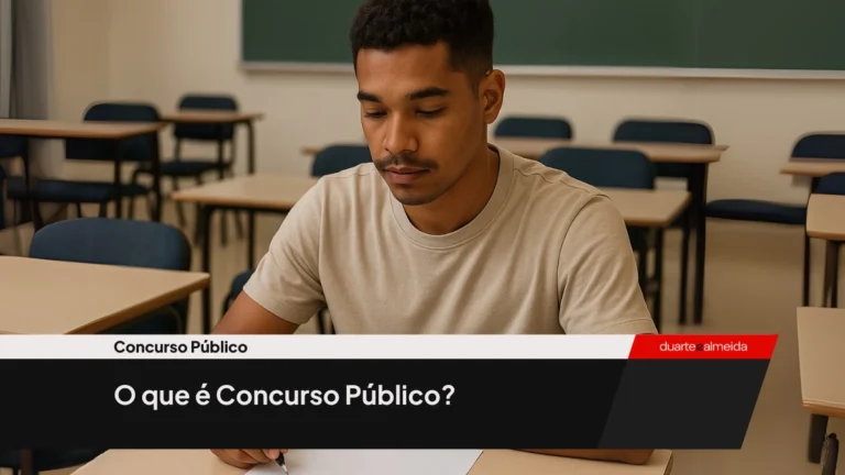 Jovem pardo brasileiro fazendo prova de concurso público em sala de aula com carteiras organizadas e quadro verde ao fundo.