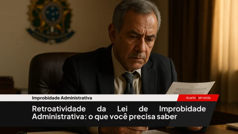 Servidor público de alto escalão em seu gabinete, com expressão séria, analisando documentos sob suspeita de improbidade administrativa.