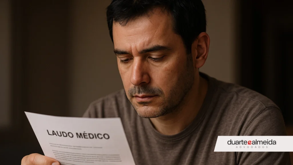 transtorno bipolar é considerado pcd. Homem lendo um laudo médico com expressão introspectiva, segurando o documento próximo ao rosto, em ambiente suave e acolhedor.
