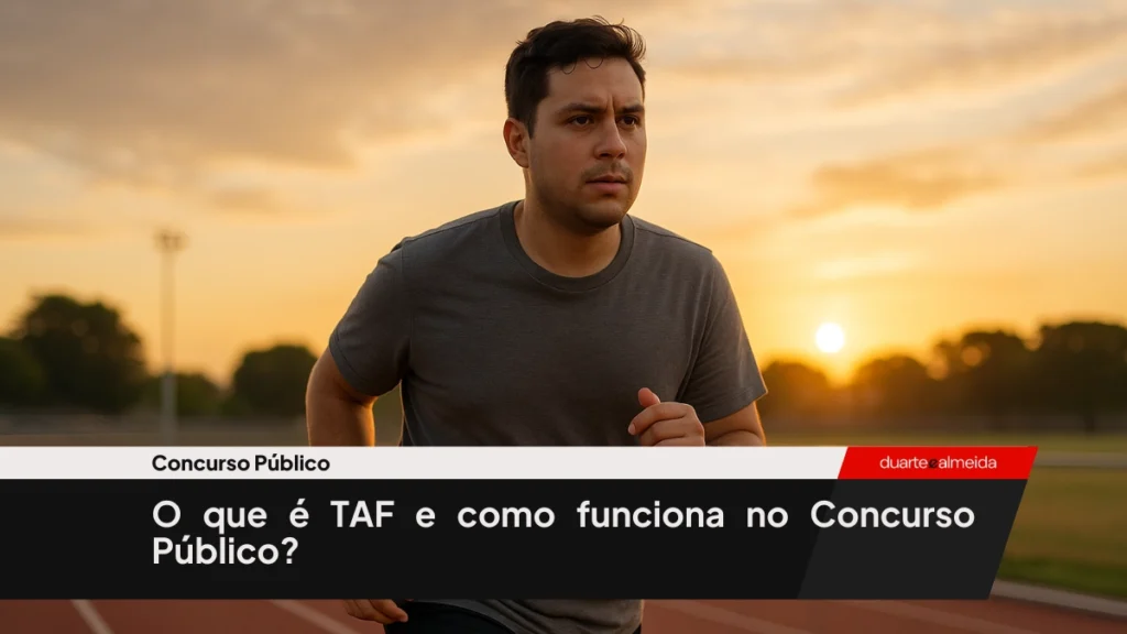 Jovem correndo em pista de atletismo ao amanhecer, com roupas esportivas simples e expressão de foco.