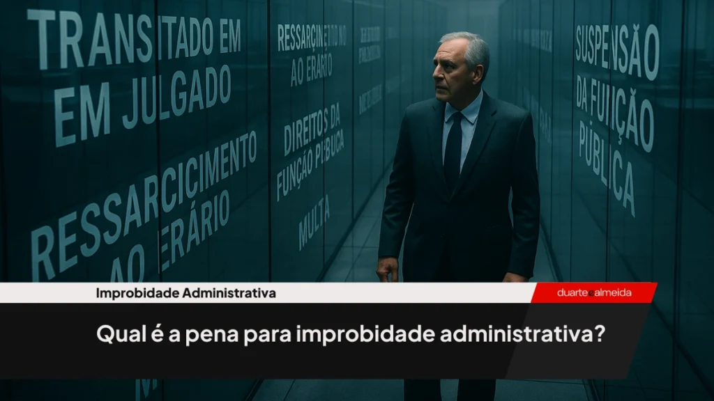 Homem de terno em um labirinto de vidro, com textos legais nas paredes e iluminação dramática que projeta sombras e reflexos no ambiente.