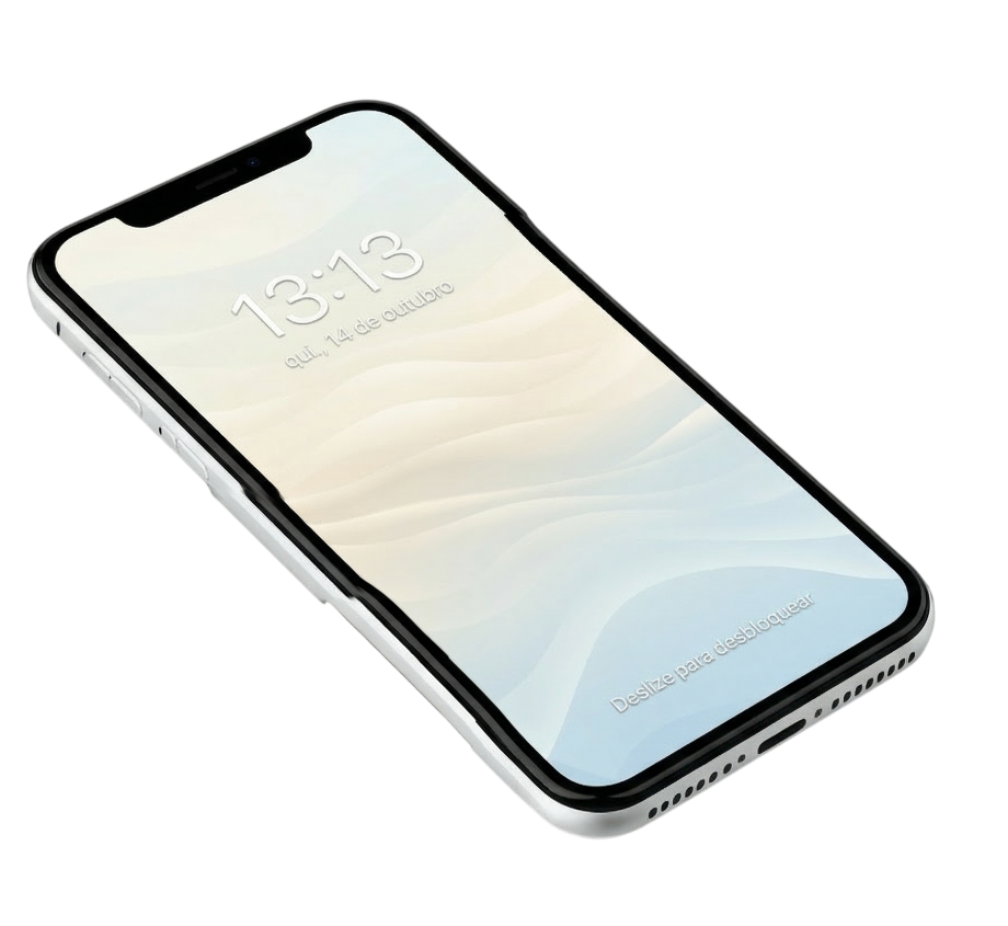 Smartphone em mockup, usado para ilustrar o atendimento digital do escritório